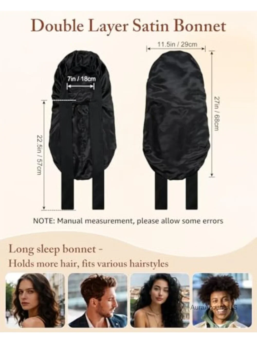 Double Layer Satin Bonnet for Sleeping with Tie Band